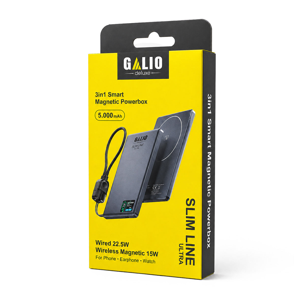 GALIO deluxe SLIM LINE ULTRA 3-in-1 Smart Magnetische Powerbank mit 5.000 mAh - Grey