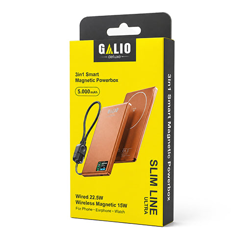 GALIO deluxe SLIM LINE ULTRA 3-in-1 Smart Magnetische Powerbank mit 5.000 mAh - Orange