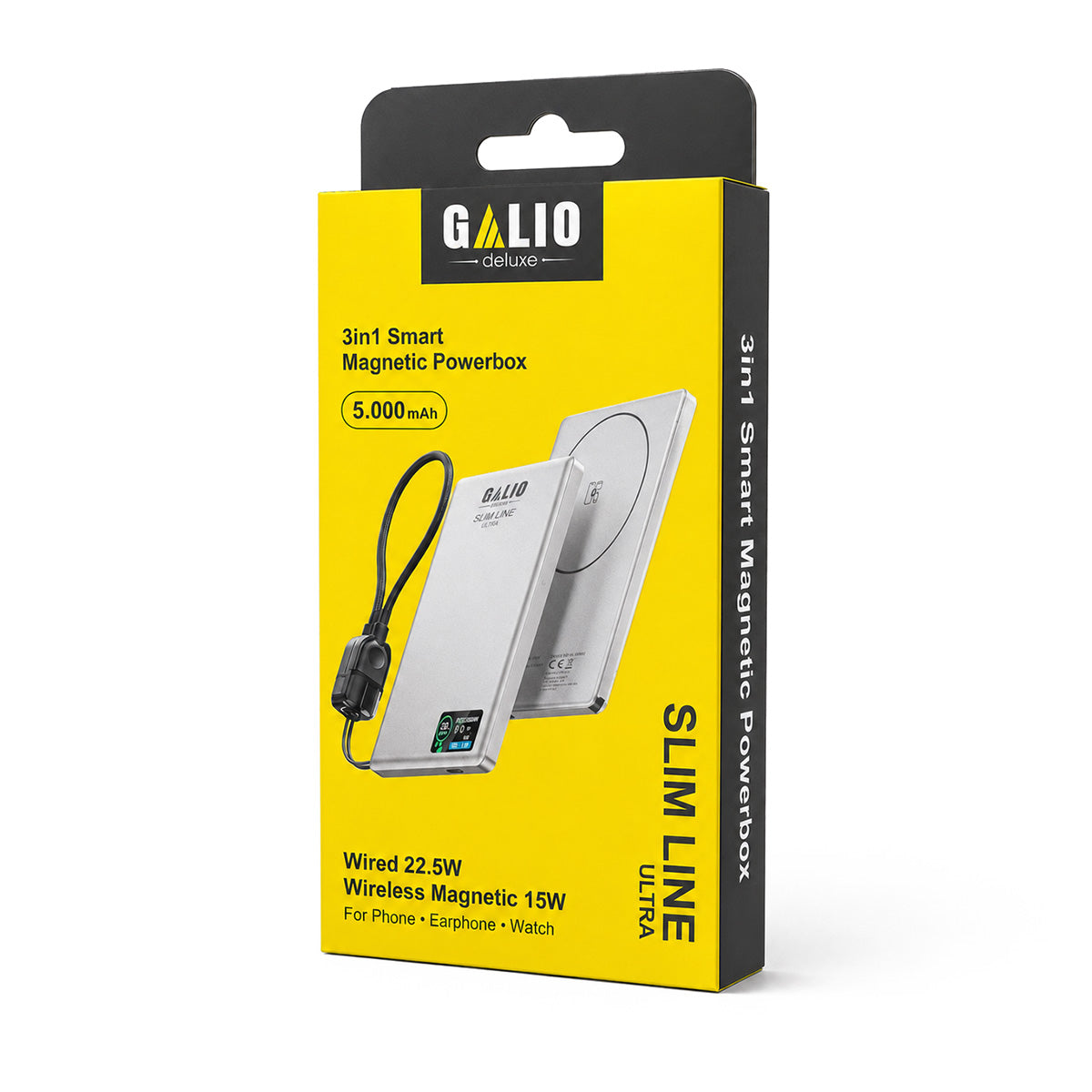 GALIO deluxe SLIM LINE ULTRA 3-in-1 Smart Magnetische Powerbank mit 5.000 mAh - Silber