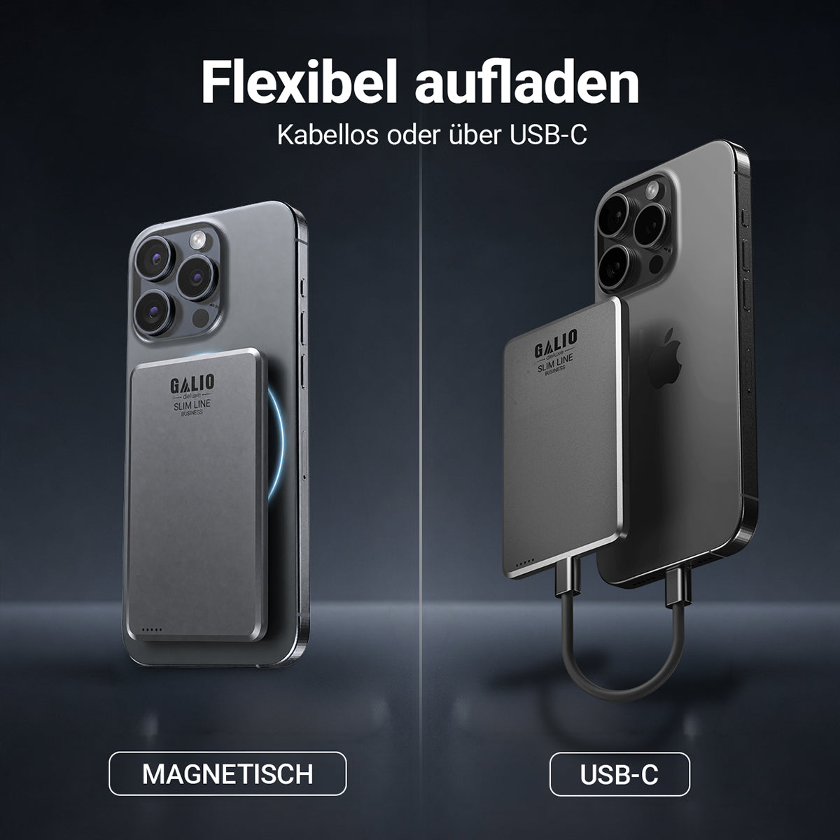 GALIO deluxe SLIM LINE BUSINESS 3-in-1 Smart Magnetic Powerbox mit 5.000 mAh - Grey