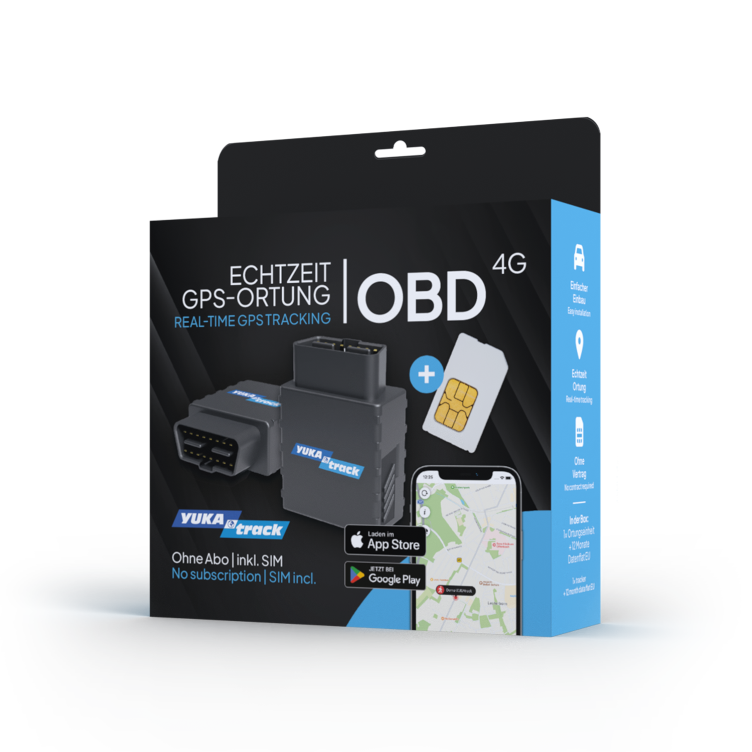 YUKAtrack OBD2 4G GPS Ortung Europaweit inkl. SIM-Karte und Datenflat für die Nutzung der App