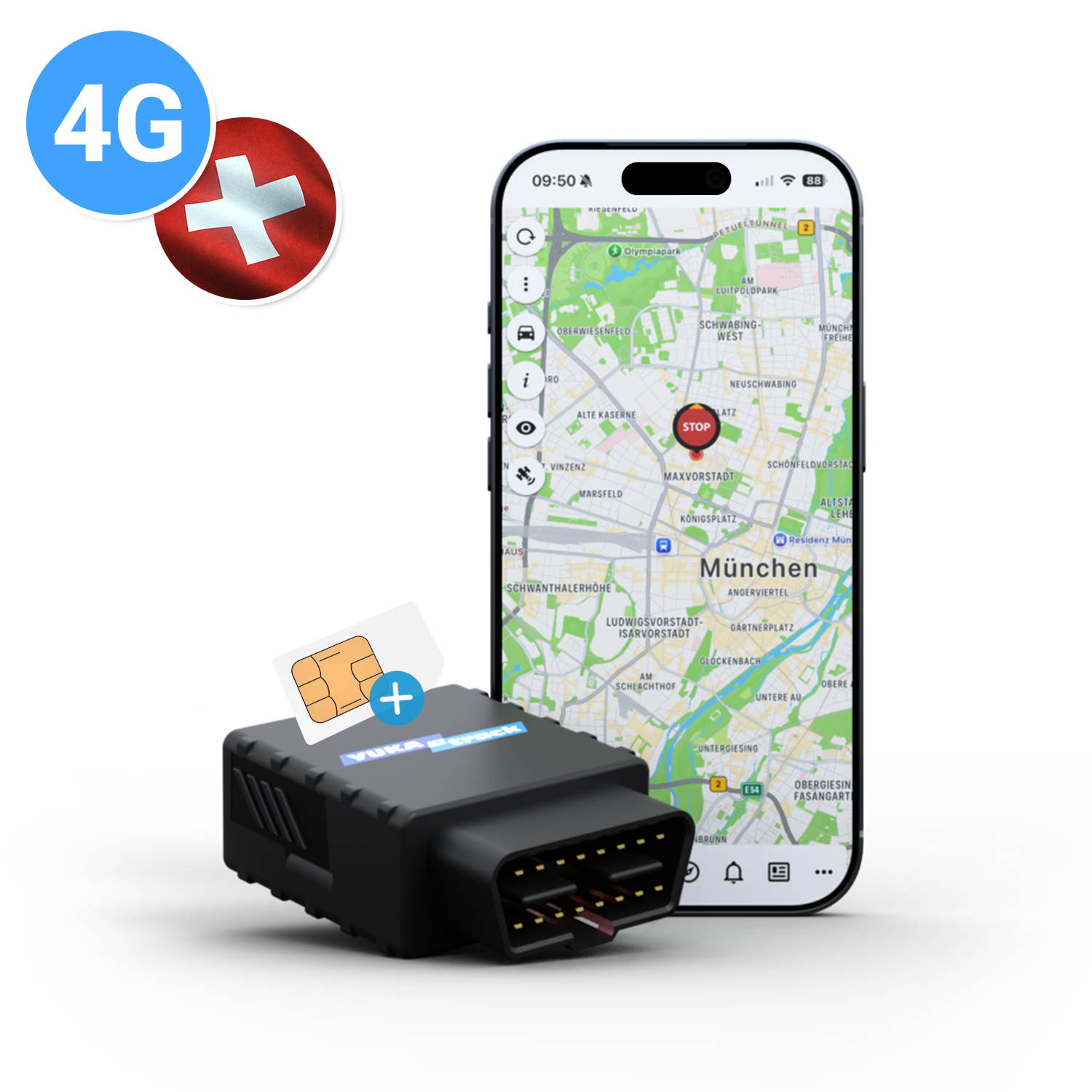 YUKAtrack OBD2 4G GPS Ortung Europaweit inkl. SIM-Karte und Datenflat für die Nutzung der App