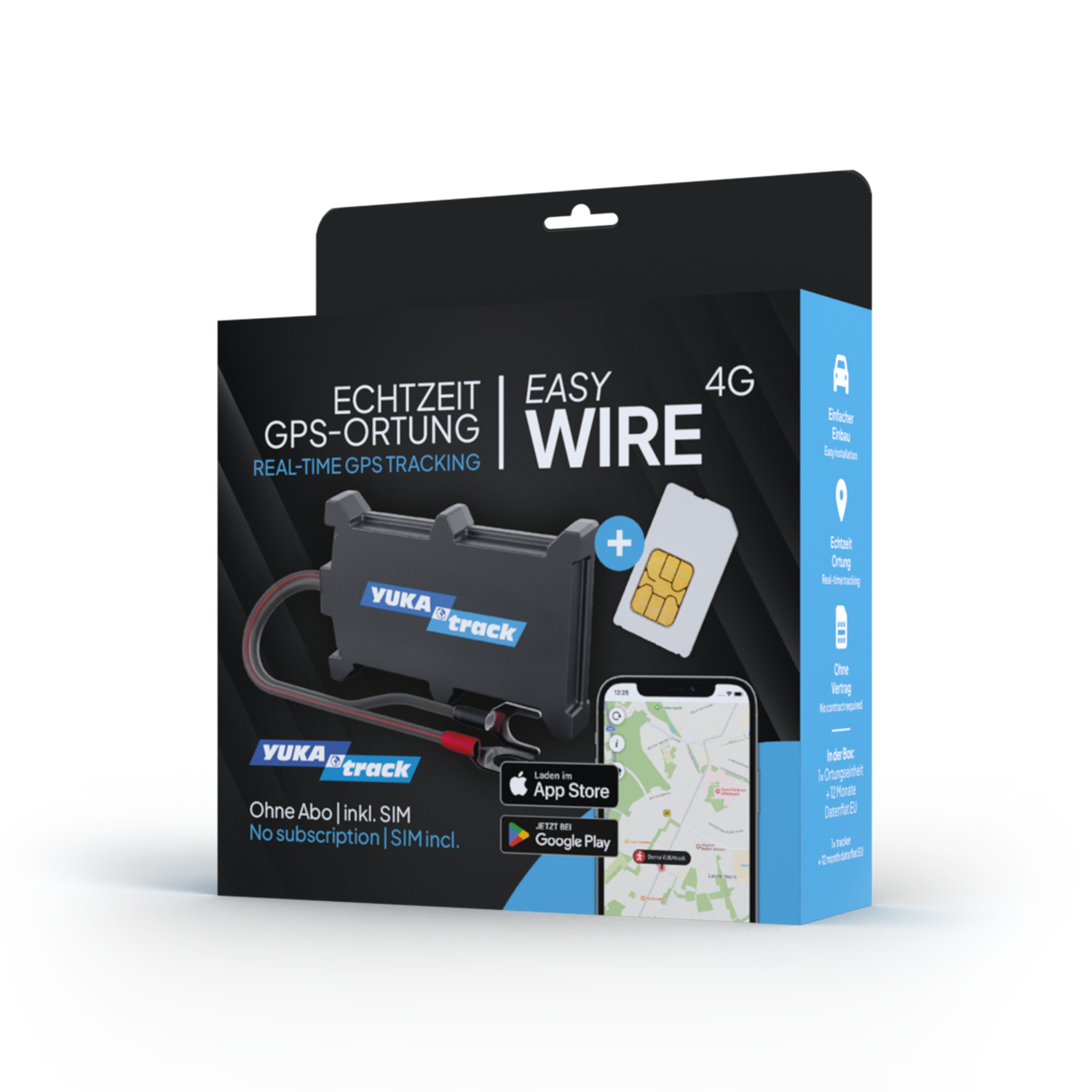 YUKAtrack easyWire 4G GPS Ortung Europaweit inkl. SIM-Karte und Datenflat für die Nutzung der App