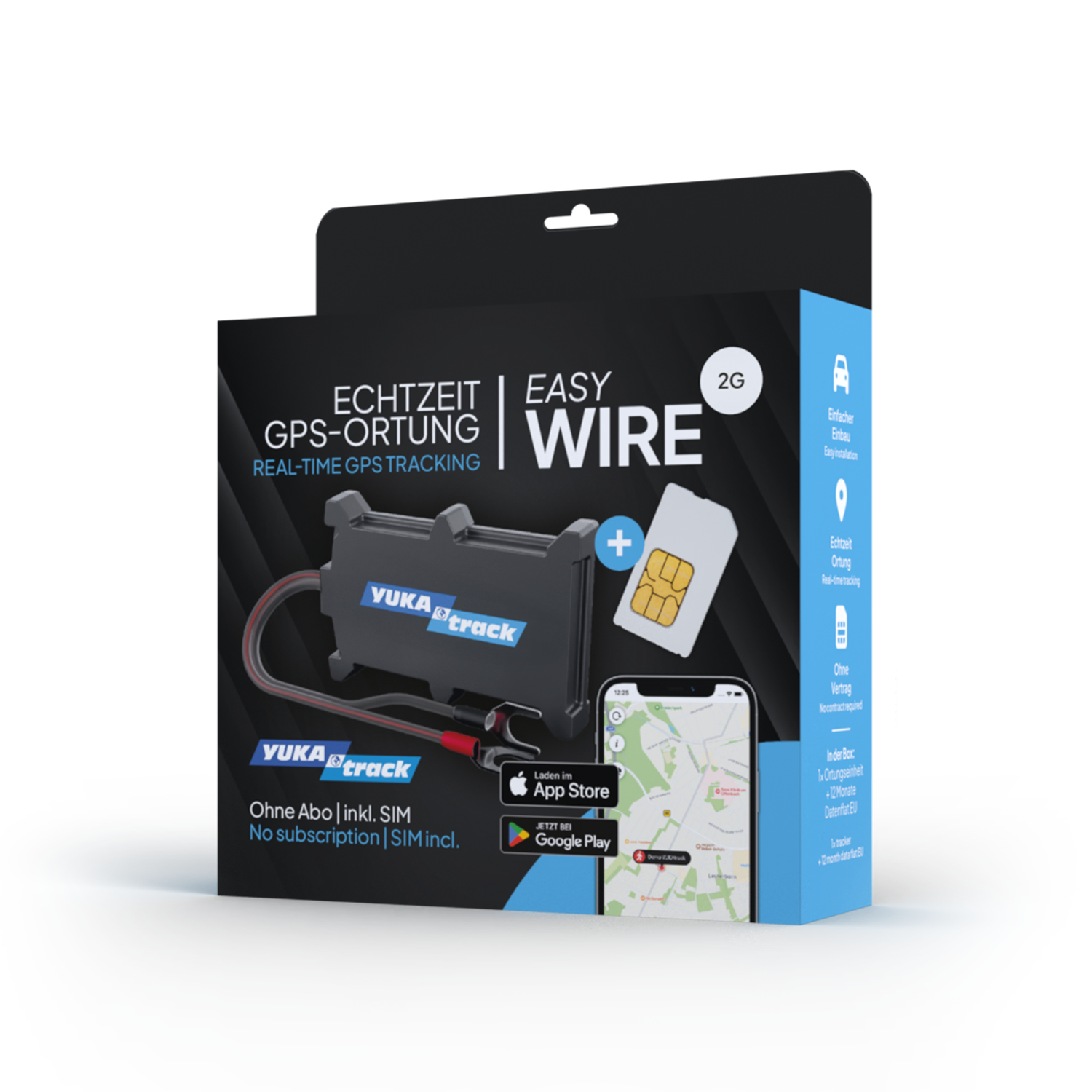 YUKAtrack easyWire GPS Ortung Europaweit inkl. SIM-Karte und Datenflat für die Nutzung der App